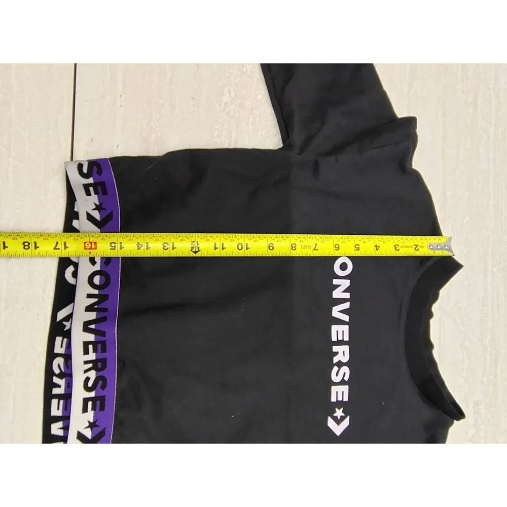 Converse Wordmark Black Crew Sweat Shirt Size L 12-13yrs Girl's‎ Crop
